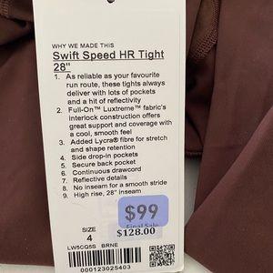 Lululemon size 4 Swift Speed HR Tights 28”